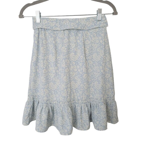 Express Floral Ruffle Faux Wrap Skirt Bow Tie Waist Size 00 Light Blue NWT - Picture 2 of 9